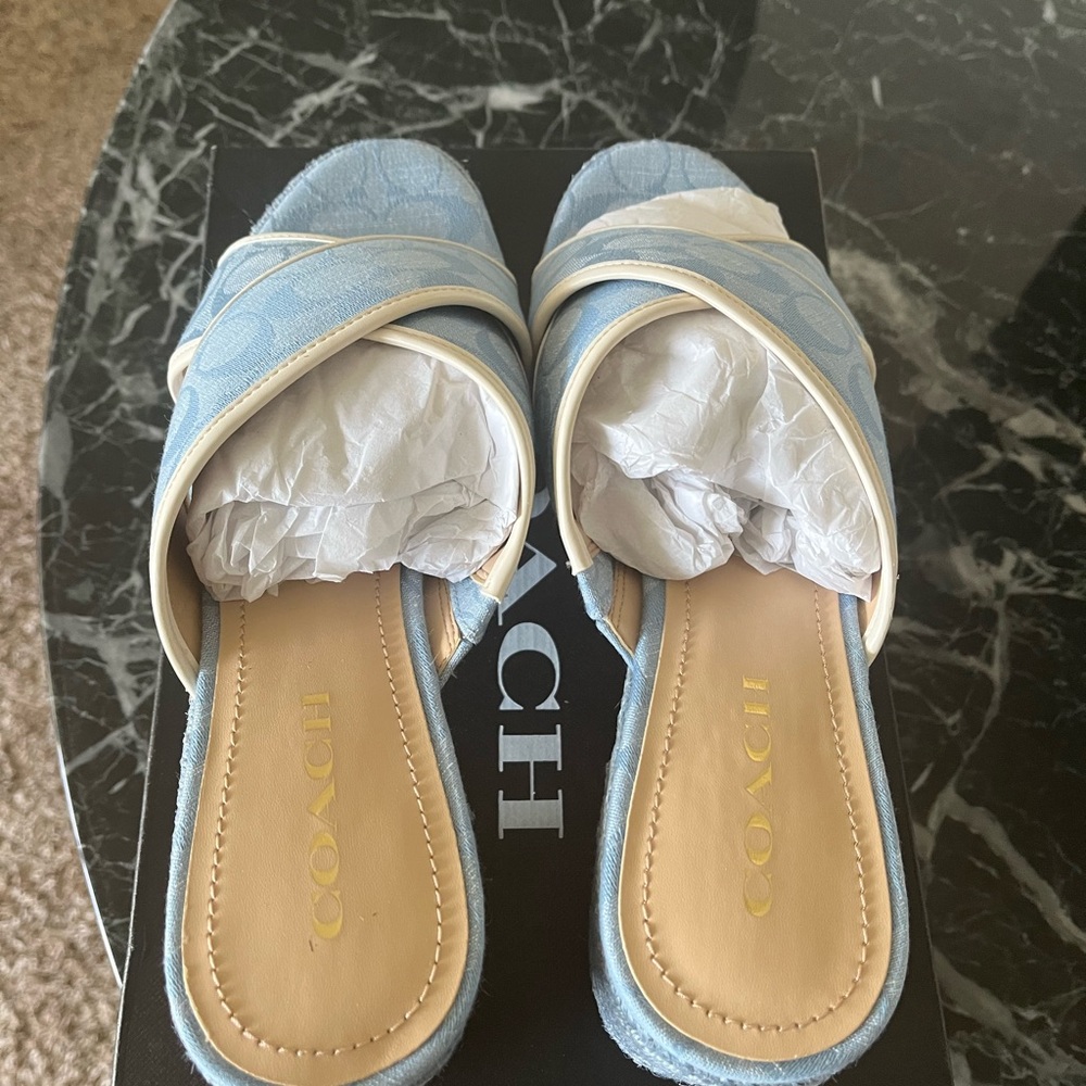 Coach Women's Light Blue and Cream Sandals